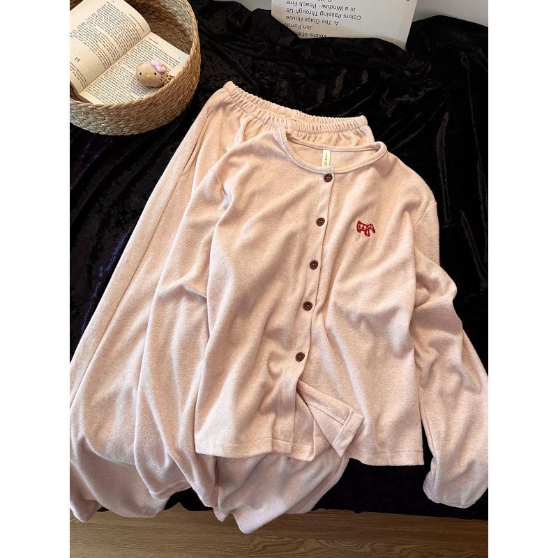 

Pink puppy German velvet pajamas women s autumn and winter new loose long-sleeved trousers cartoon casual loungewear xxl [universal size 4]