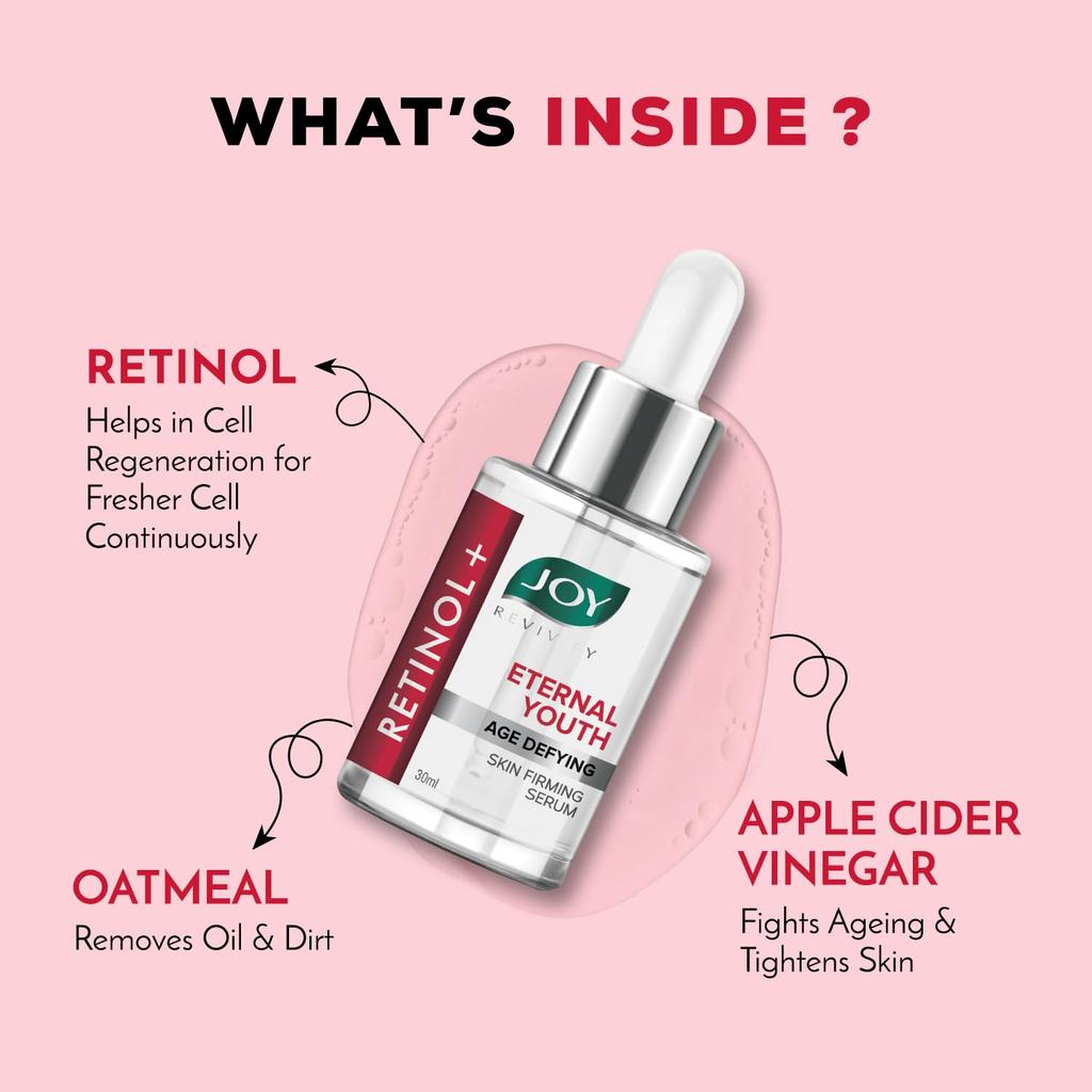 JOY Eternal Youth Retinol Face Serum 30ml Pack of 1 for Anti Ageing, Skin Firming, Hydration, and Daily Glow