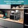 Expandable Microwave Oven Rack Countertop Stand for Kitchen Storage Carbon Steel with 3 Hooks Black
