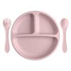3PCS Baby Silicone Feeding Dishes Plate Children Plate Sucker Feeding Bowl Wood Fork Spoon Set Toddler Training Tableware