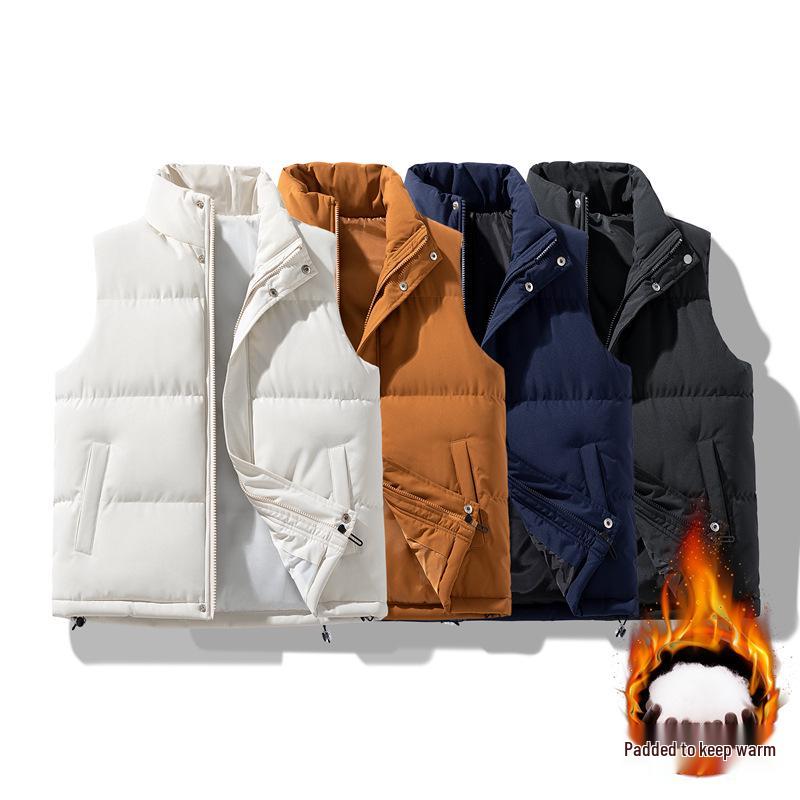 Unisex Thickened Cotton Vest for Autumn/Winter - Warm Stand Collar, Sleeveless, Plus Size, Solid Color, Casual Jacket.
