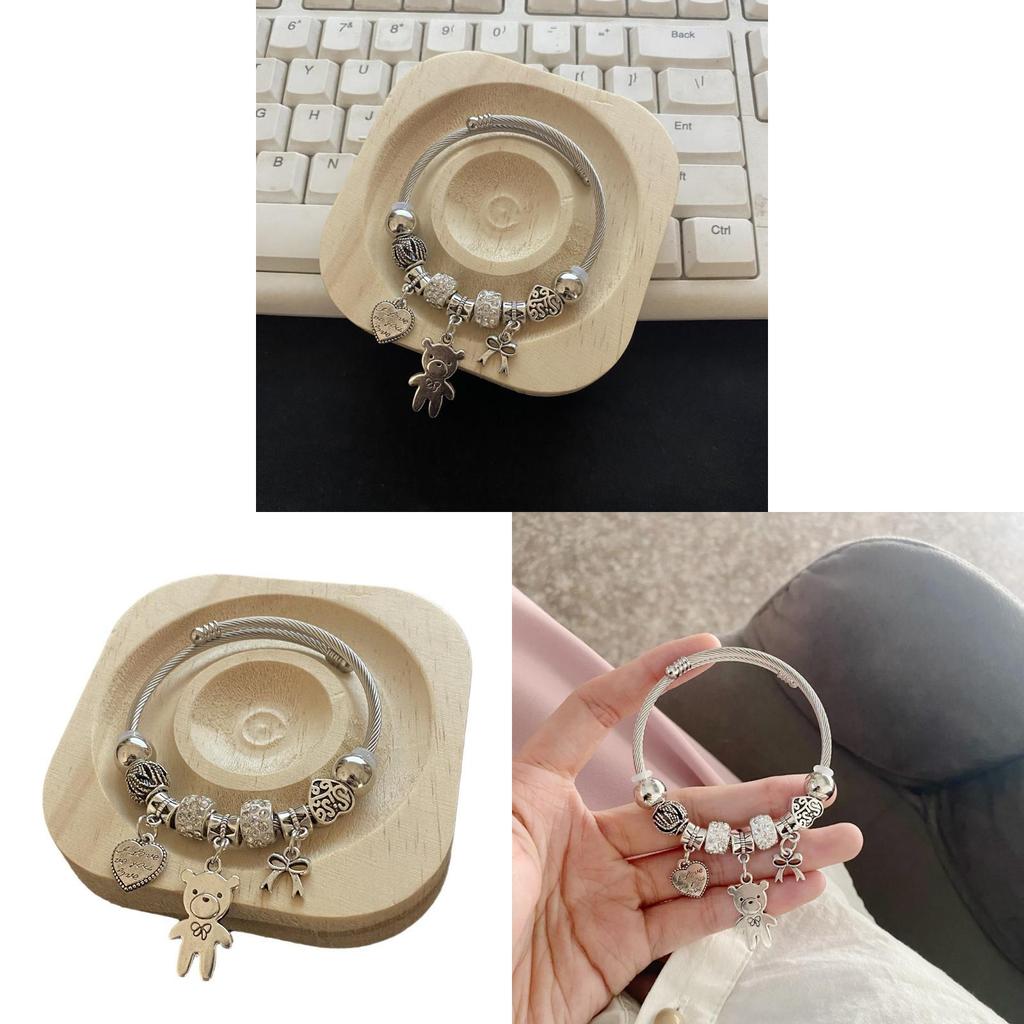 Stainless Steel Heart Bear Diy Charm Bracelet With Zirconia For Gift And Fashion Accessory