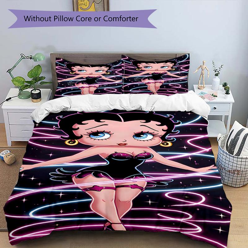 3pcs Duvet Cover Set (1*Duvet Cover + 2*Pillowcase, Without Core),Betty Boop Print Bedding Set, Bedroom Decor, All‑Season, Birthday Gift