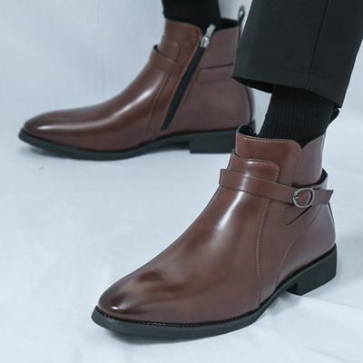 Nowość Moda Zimowa Projektant Szpiczaste Czarne Brązowe Buty Chelsea na Kostkę Męskie Codzienne Luksusowe Buty Wysokie Zapatos Hombre