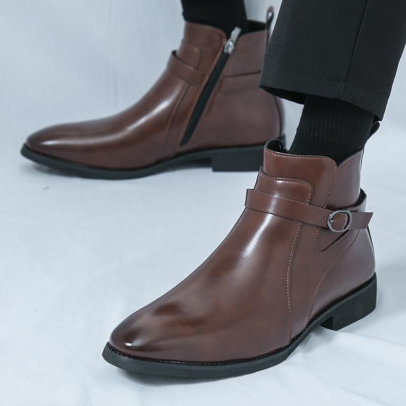 

Новое поступление Зимняя мода Дизайнерские Остроносые Черные Коричневые Ботильоны Челси Мужские Повседневные Роскошные Высокие Ботинки Zapatos Hombre 38