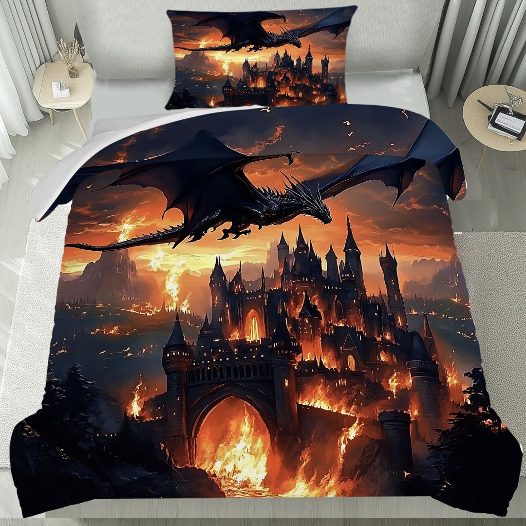 

3pcs Spitfire Dragon Castle 3D Printed Bedding Set Comfortable Duvet Cover King Queen Twin Size Birthday Gift Bedroom Decoration EU Single 135x200cm