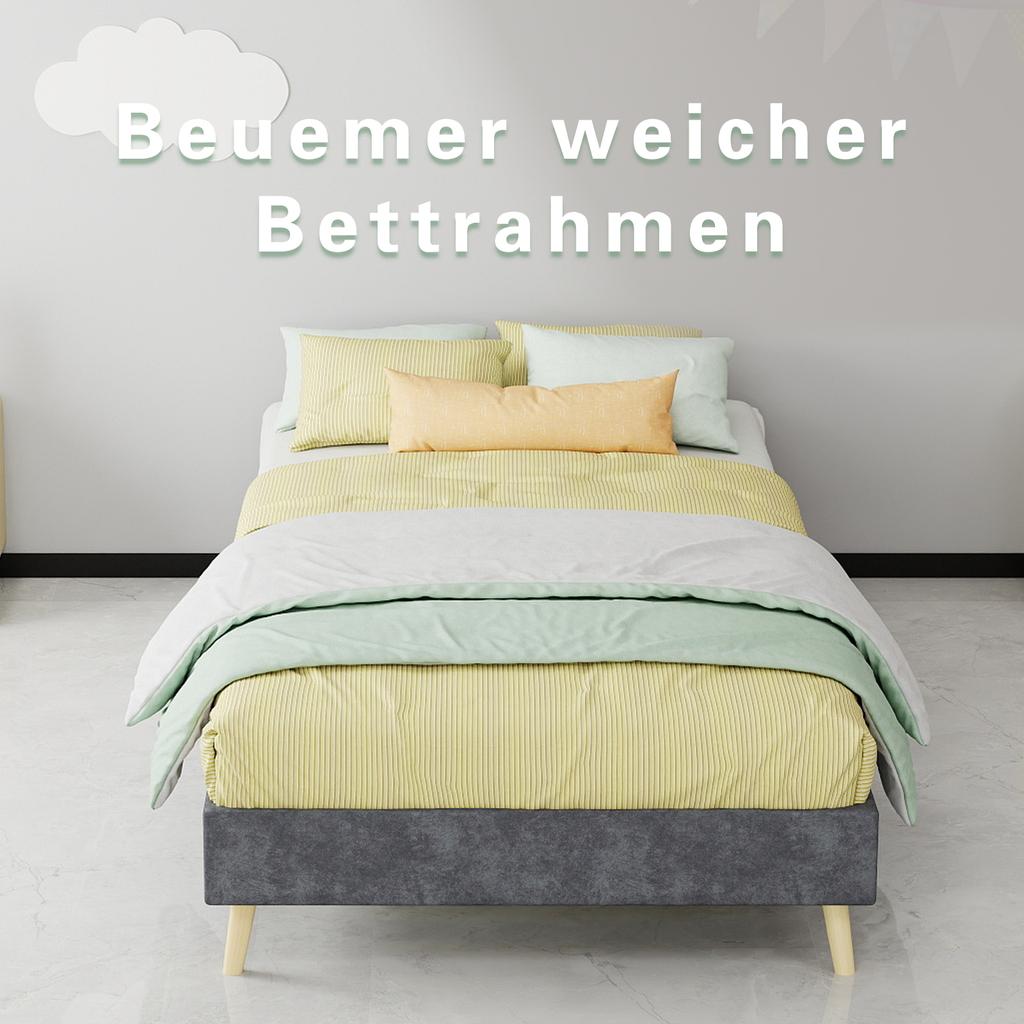 Modern Minimalist Bed Frame, 90x200 cm, Grey, Dutch Velvet Fabric, Low-Profile Base, Bedroom Furniture. Excludes Gas Lift, Headboard, and Mattress.