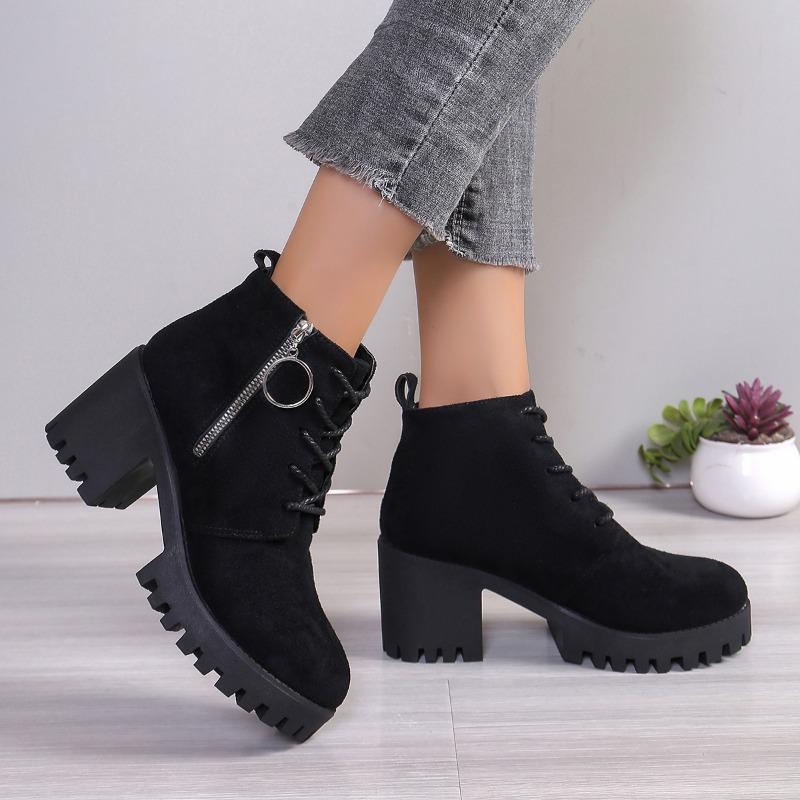 Shoes for Women 2024 High Quality Side Zipper Women's Boots Fashion Front Lace-up Modern Boots Women Hot Plus Size Ankle Boot