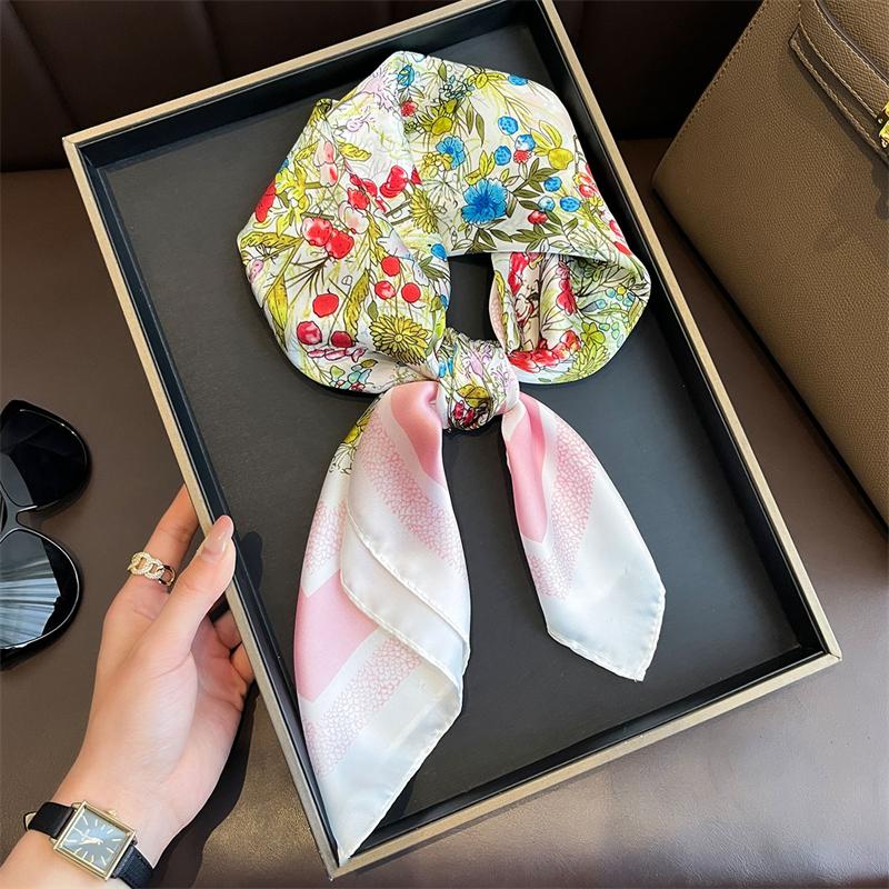 70cm Square Lemon Print Yellow Square Silk Scarf Casual Elegant Thin Breathable Neck Women Windproof Head Wrap Hair Scarves