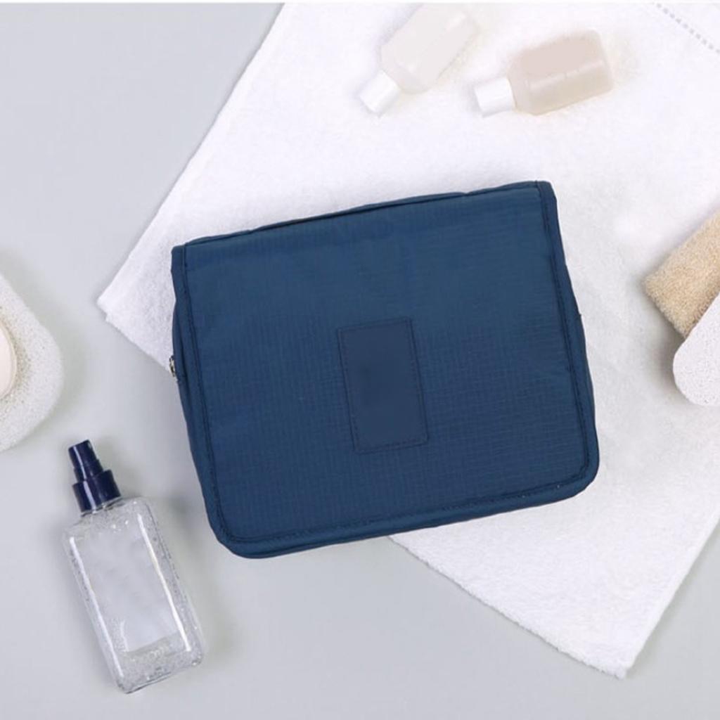 Hanging Toiletry Bag Cosmetic Bag Foldable Makeup Bag with Hook and Tote Navy Blue 24x18.5x9.5cm