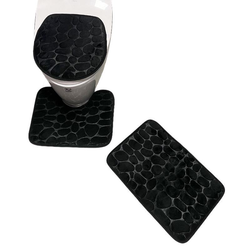 Flannel Non-Slip Absorbent Bathroom Mat Set with U-Shaped Toilet Cover and Quick-Dry Wash Basin Mat