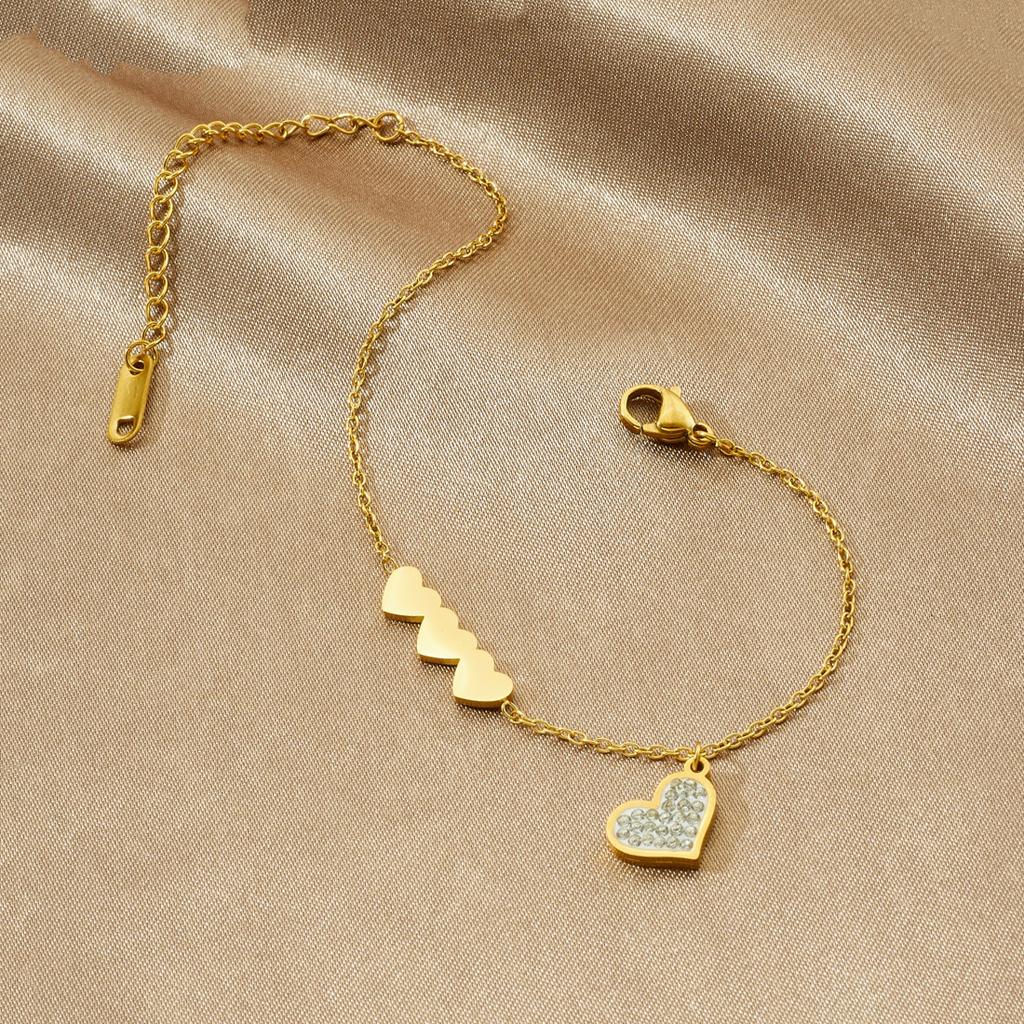 316L Stainless Steel Romantic Zircon Inlay Heart Splicing Design Bracelet Women Elegant Temperament Jewelry Party Gift