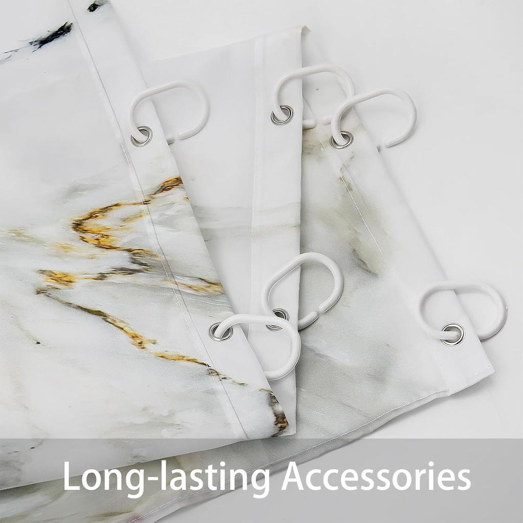 Marble Bathroom Sets With Shower Curtain And Rugs And Accessories, Abstract Grey Gold White, Modern, Gray Bathroom Decor Set