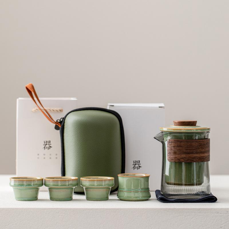 Gypsy Travel Tea Set Portable Outdoor Camping One Pot Four Cups Kuaike Cup Ceramic Tea Cup Gift Box Set