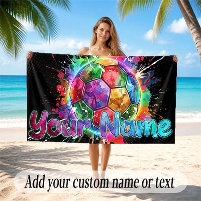 Soccer Theme Beach Towel Personalized Custom Name & Text Soft Quick Dry Beach Towel for Swimming Travel