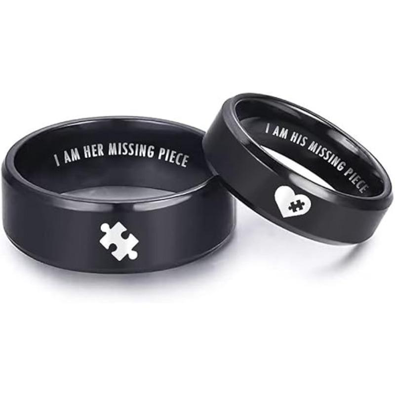 

1 пара уникальных колец-пазлов из нержавеющей стали для пар с гравировкой в виде сердца для помолвки, идеальные ювелирные изделия 1pair NO.11(US) чёрный