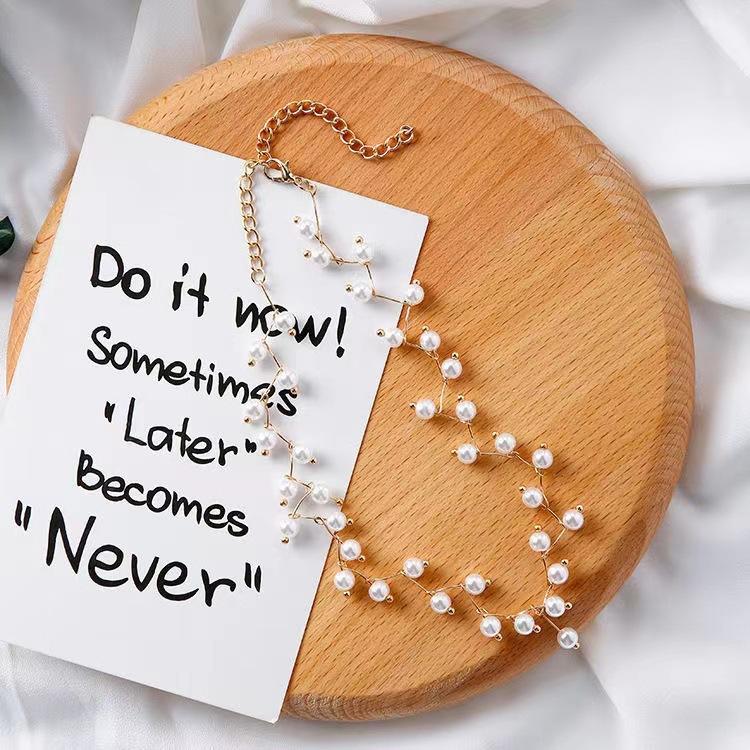 Charm Temperament Imitation Pearl Branch Design Vine Choker Necklace for Women Bride Wedding Party Jewelry Accessories Gifts
