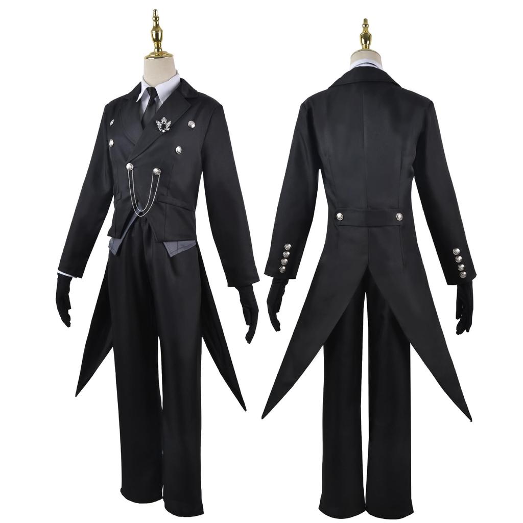 [NIUKACOS] Black Butler Sebastian Cosplay Costume - Butler Outfit, Tailcoat, Shirt, Vest, Pants, Tie, Brooch - Anime Costume, Manga Cosplay, Adult Siz