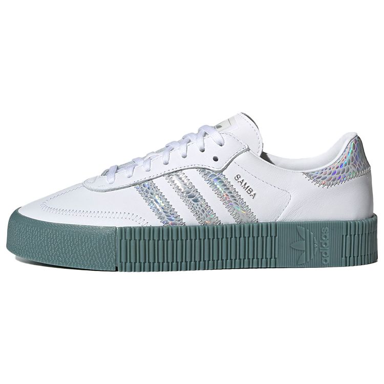 Adidas Originals Sambarose Synthetic Leather Low-Top Sneakers Women Sneakers White Blue FX6274
