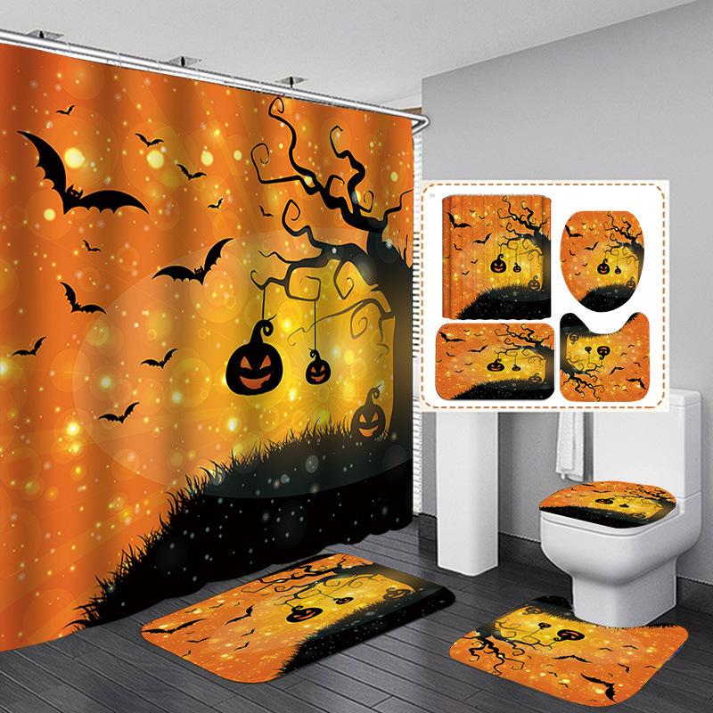 Halloween Elements 3D Digital Printing Bathroom Four-Piece Shower Curtain Partition Curtain Shower Curtain