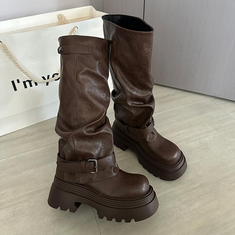 Women's High Boots Flats Platform Knee High Designer Shoes  Fashion Winter Chelsea Boots New Dress Goth Long Mujer De Botas