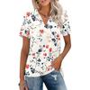 Women's V-Neck Short Sleeve Floral Print Blouse with Collar - Casual Fashion Top