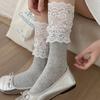 1Pair Lace Edge Knee-high Socks Solid Color Calf Socks Fashion Long Tight Socks  Girl