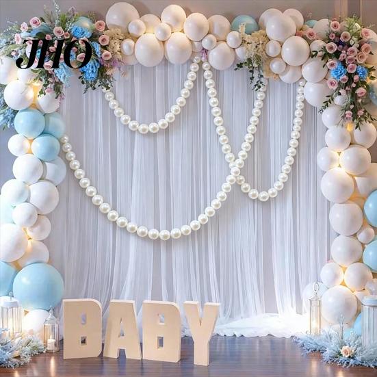 White Bead Wall Hanging Ornament 10Pcs DIY Faux Pearl Garland Staircase Decoration Large Bridal Shower Decor Home Wedding Party Stairway