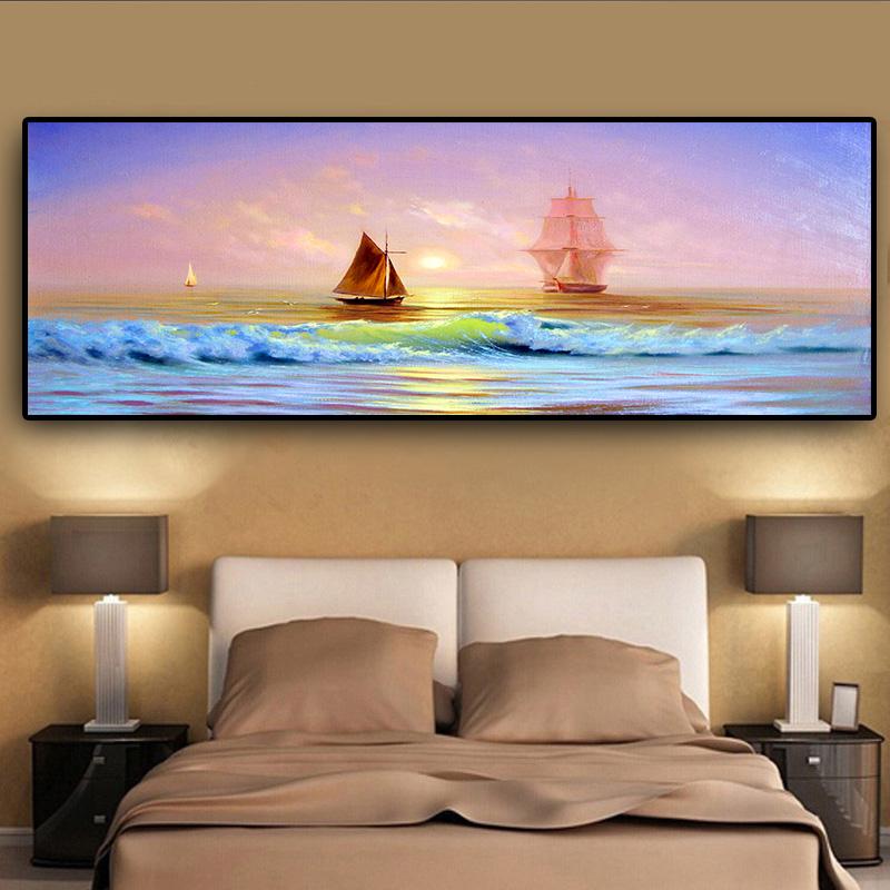 Sailing Ship At Sea Sailboat Wave Oil Painting On Canvas Posters and Prints Cuadros Wall Art Pictures For Living Room