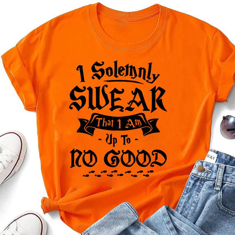 

Funny Cute I Solemnly Swear That I Am Up To No Good Print T-shirts For Women Men Summer Round Neck Tee Shirt Fashion Casual T-sh 3XL