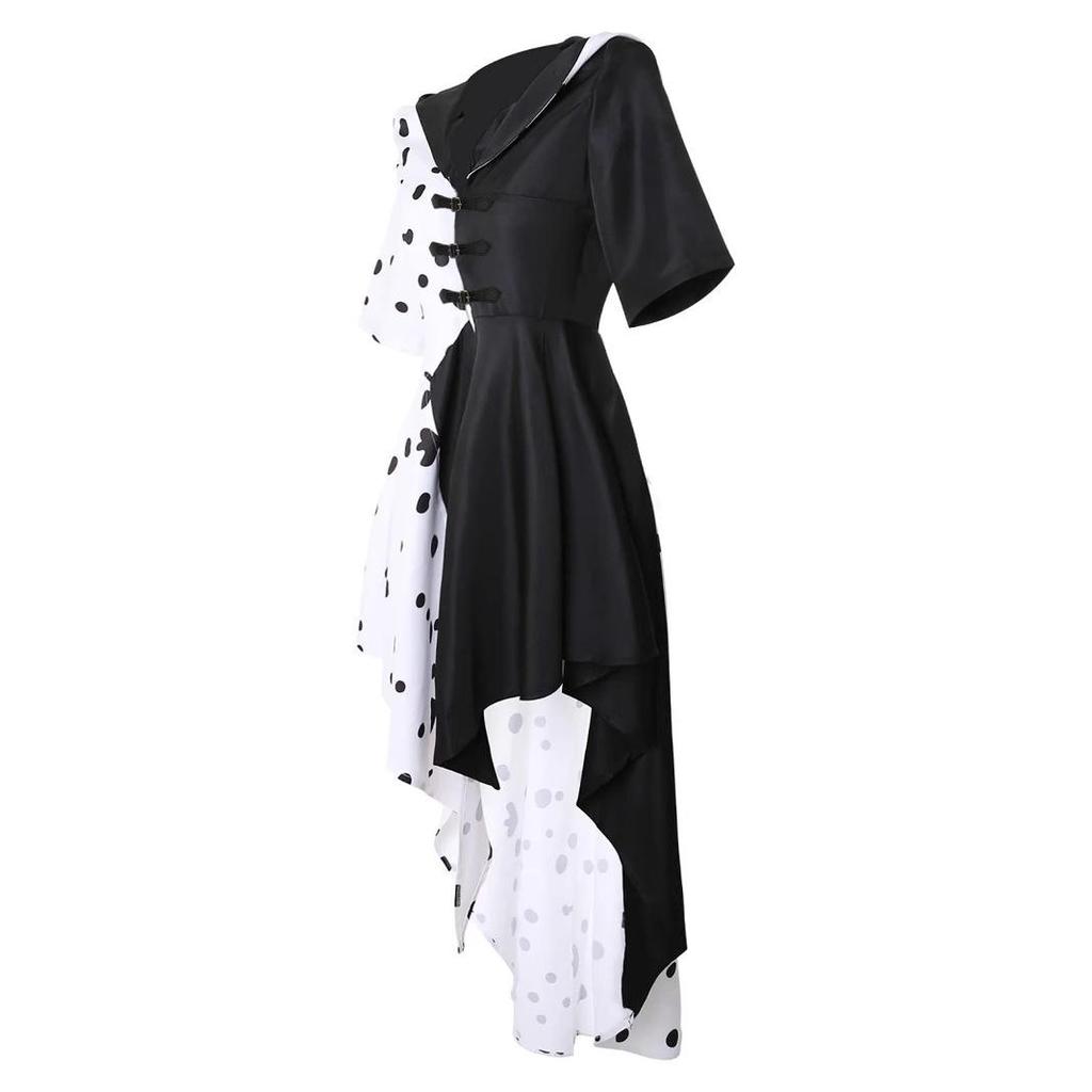 Cruella de Vil 101 Dalmatians Halloween Long Sleeve Cosplay Dress