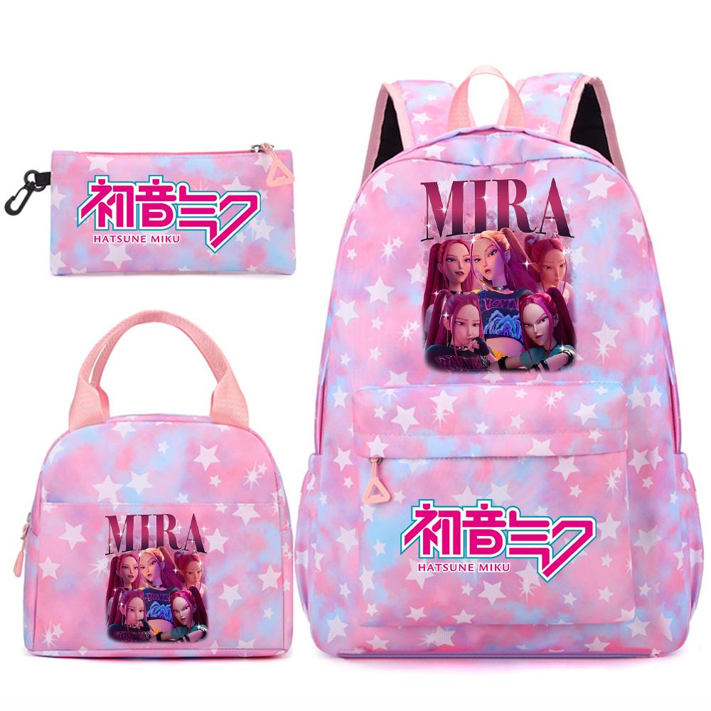 3Pcs/set Anime Cartoon Demon Hunters Printed Backpack Handbag Pencil Case for Teenger Student Girl Boy Large Capacity Waterproof Bookbag
