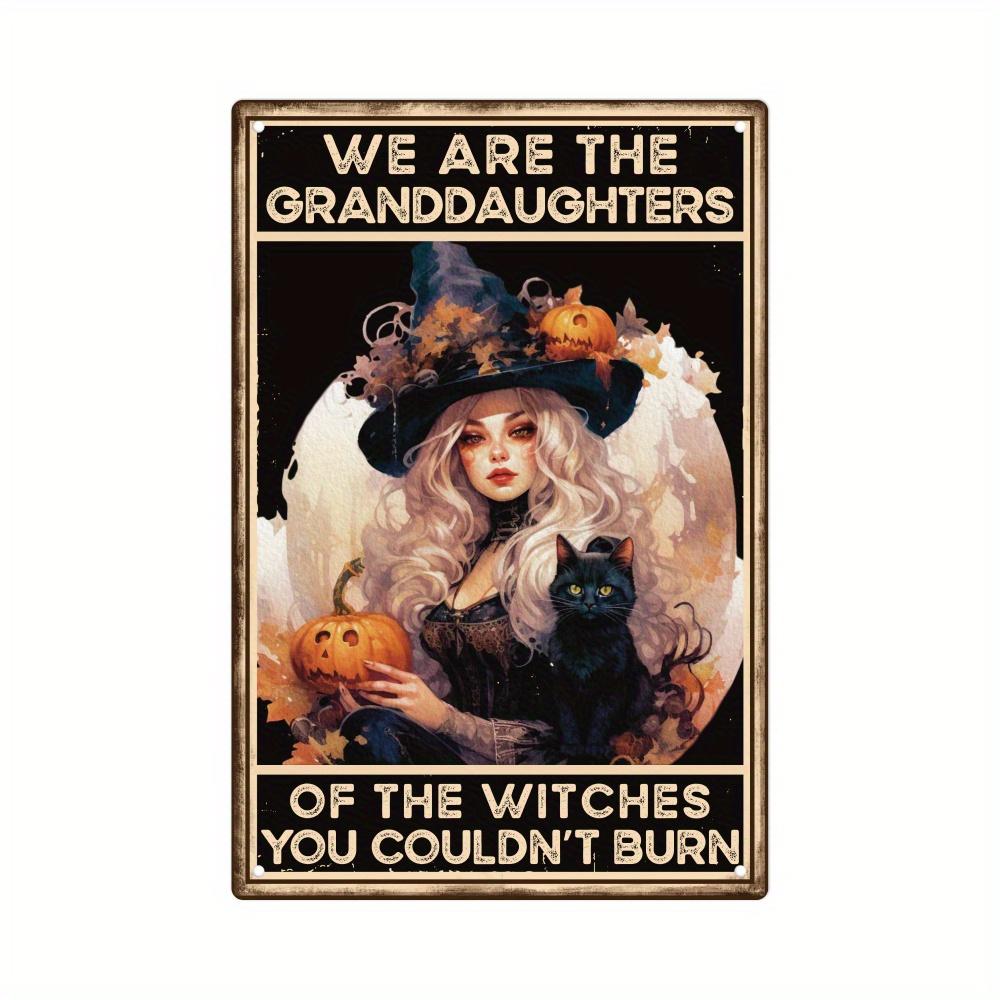 Vintage Witch Metal Tin Sign Wall Decor Retro Black Cat Witchy Art Signs for Home Decor Gifts