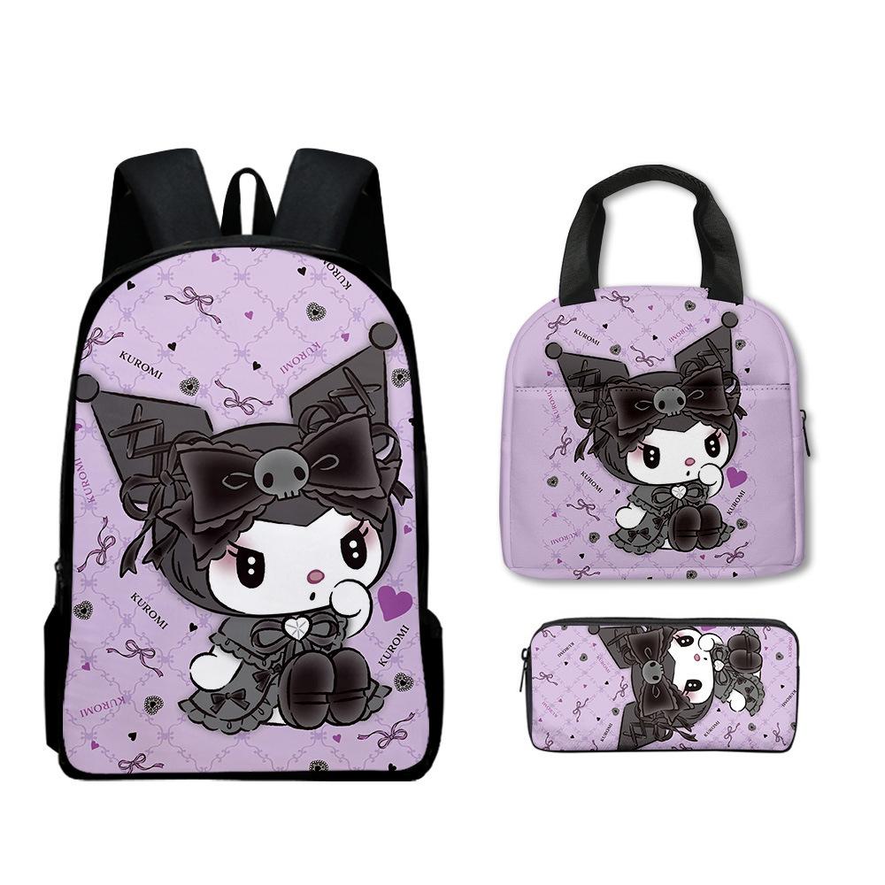 

Kuromi Backpack Elementary School Bag Children S Lunch Bag Pencil Case Set three-piece set