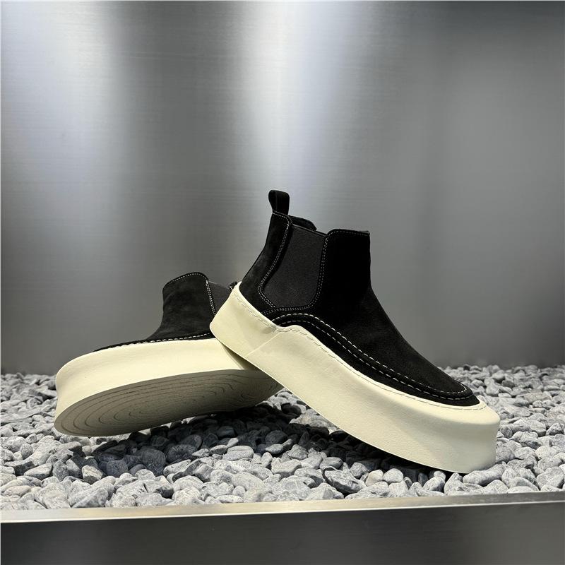 Soft-soled Lazy Shoes Leather Breathable Short Boots Retro High-top Casual Board Shoes Jw
