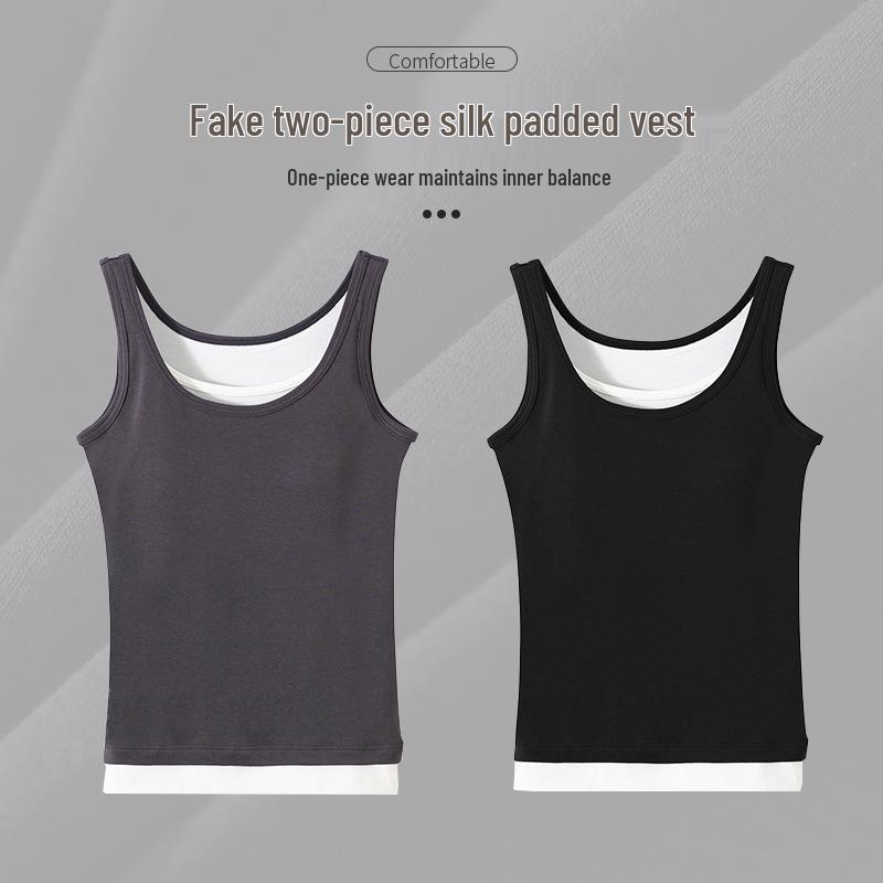 Women's Square Neck Latex Camisole with Built-in Padded Vest - Covers Underarm Fat