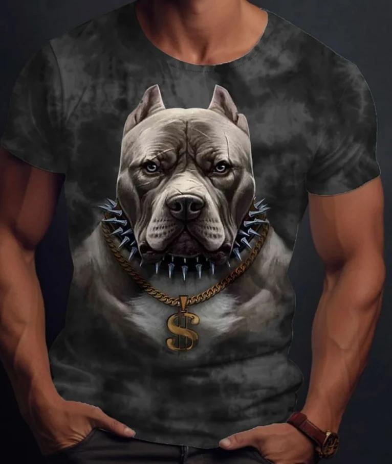 Summer Men's Soft 3D Printed T-shirt with Fashionable Dog Pattern Casual Short Sleeved Tops Outdoor Personalized and Comfortable Round Neck Clothing