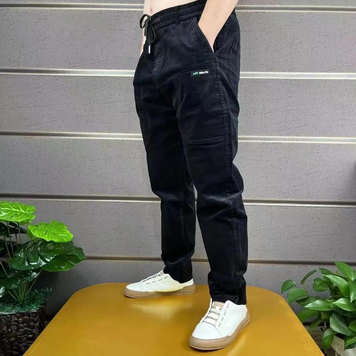 

Вельветовые брюки карго мужские простые свободные американские ретро повседневные эластичные рабочие с вставками множеством карманов ребристые штаны для бега S