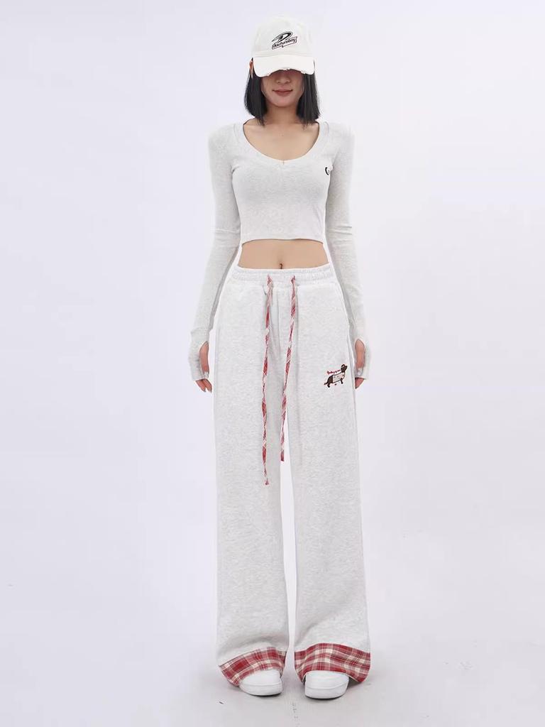 Women's Sporty Retro Wide-Leg Sweatpants, Cuffed, 2025 Design – Loose Fit for Autumn/Winter Casual Wear