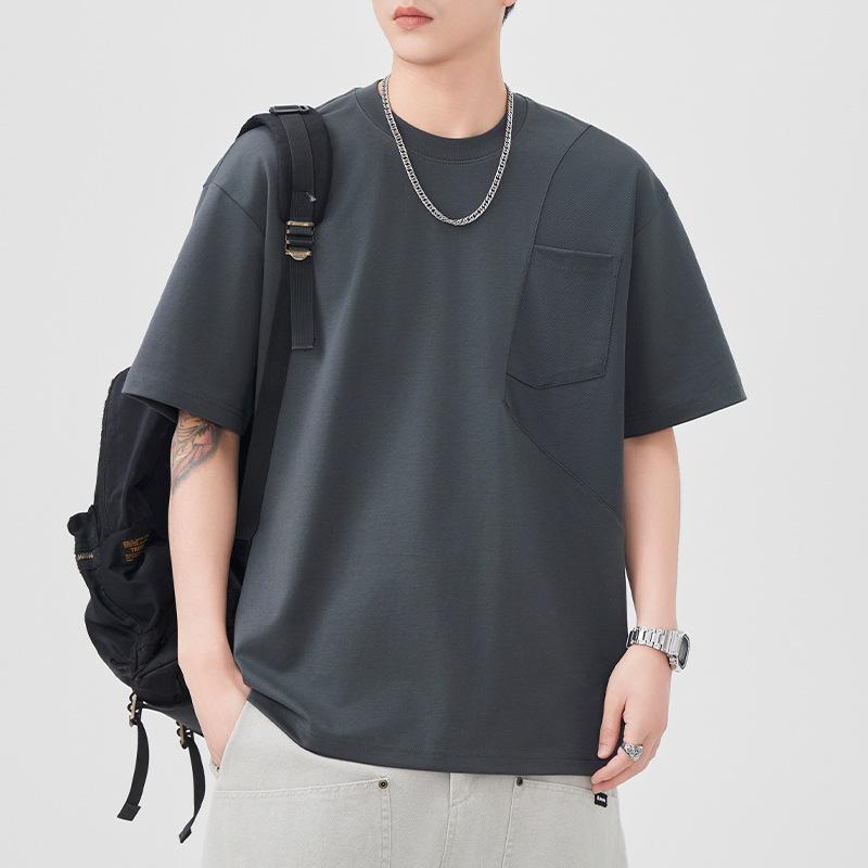 Pocket Short-sleeved T-shirt for Men's Summer New Loose Five-quarter Sleeve Round Neck T-shirt for Men