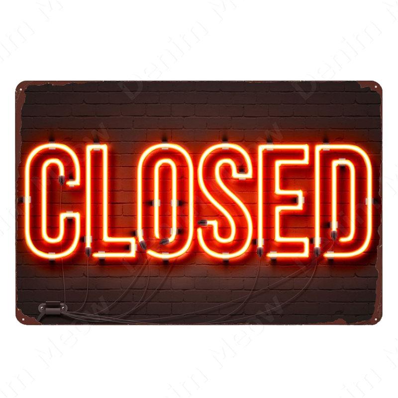 "COME IN WE'RE OPEN " And " SORRY WE'RE CLOSED " Vintage Metal Sign Tin Poster Pub Bar Cafe Shop Entry and Exit Plaque A409