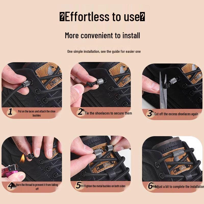 Șireturi Rotunde Fără Nod pentru Pantofi de Skate Bărbați, Negru & Alb, Sistem de Fixare Sportiv Elastic.