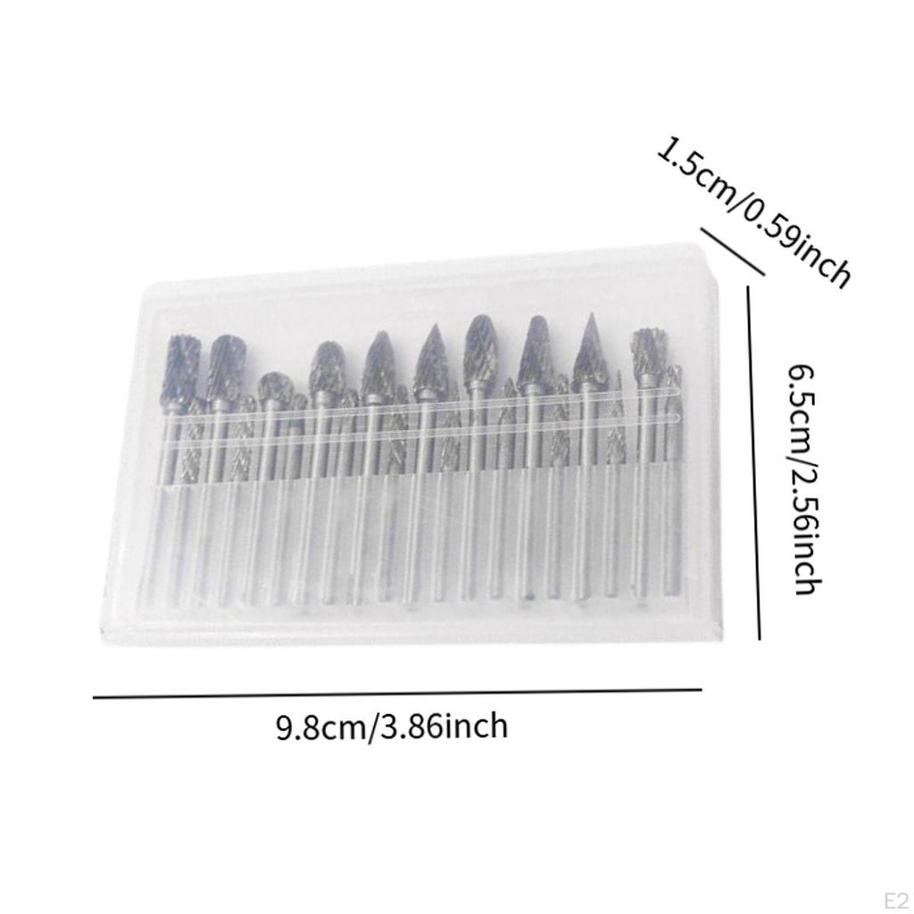 20Pcs Engraving Drill Bit Rotary Burr Kit 1/8" Shank Versatile Double Cut for DIY Woodworking
