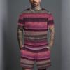 Herren Vintage Fliesenmosaik Patchwork Print Kurzarm T-Shirt und Passende Shorts Zweiteiliges Outfit
