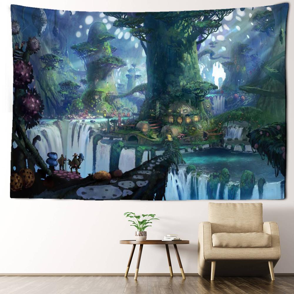 Cartoon Tree Forest Tapestry Wall Hanging Kawayi Bohemian Style Psychedelic Living Room Bedroom Home Decor