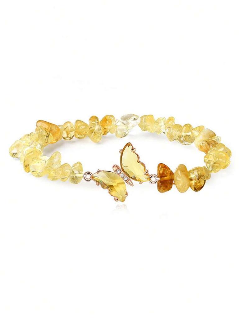Festive Gifts Natural Chip Stone Beaded Bracelet Set With Butterfly Charms Delicate Fashion Jewelry For Women Daily Wear Simple Versatile Accessory