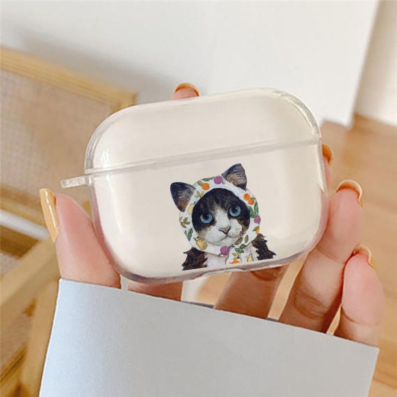INS Cartoon Oil Painting Cat Earphone Case For Apple AirPods 4 3 2 1 Pro2 Soft Clear Headphone Cover For Airpods 4 Lover Funda