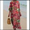 Women's Round Neck 3/4 Sleeve Midi Dress Casual Loose Solid Color Beach Vacation Long Dress