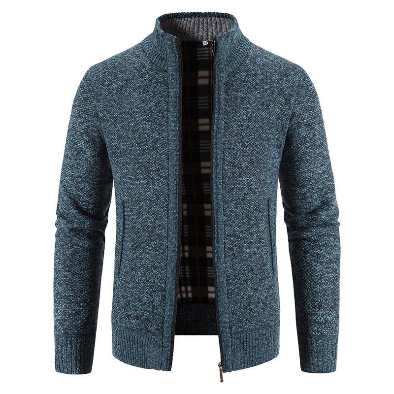 Autumn and Winter Men's Plus Velvet Thick Stand-up Collar Cardigan Sweater Warm Sweater Coat Zipper Cardigan Men's Trend