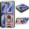 Hoesje + 2 Gehard Glas voor Samsung Galaxy Z Flip 8, Schokbestendige Krasbestendige Bumper Bescherming Roze